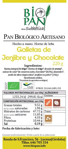 Etiqueta galletas de jengibre y chocolate