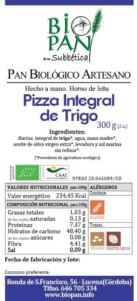 Etiqueta pizza integral trigo